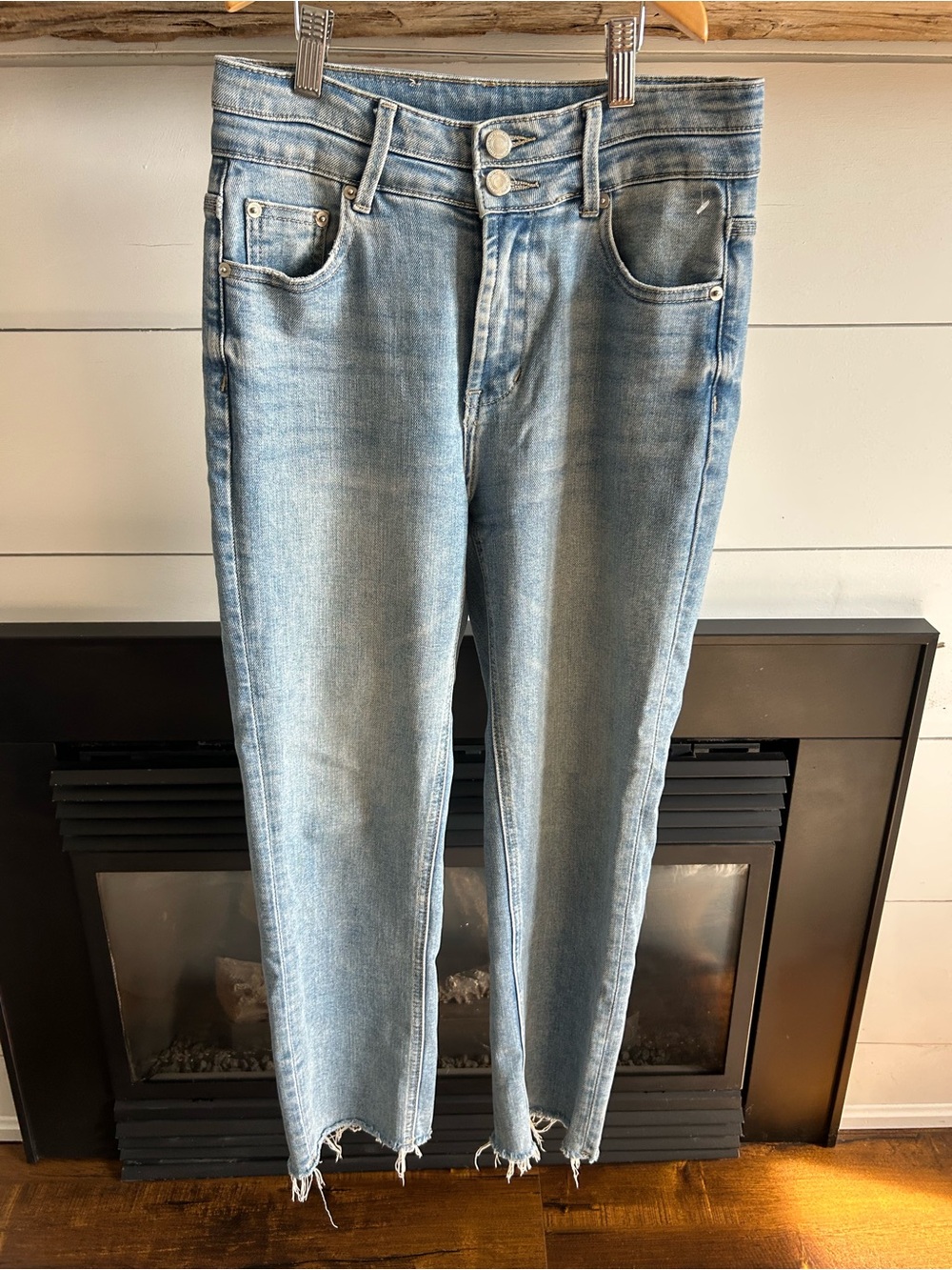 Acne Dupe Light Blue High-Rise Jeans with Frayed Hem